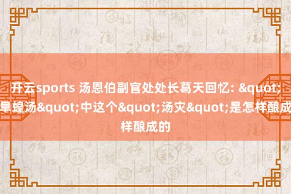 开云sports 汤恩伯副官处处长葛天回忆: "水旱蝗汤"中这个"汤灾"是怎样酿成的
