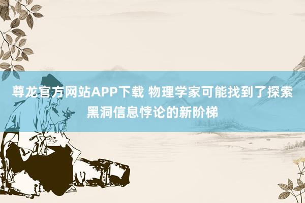 尊龙官方网站APP下载 物理学家可能找到了探索黑洞信息悖论的新阶梯
