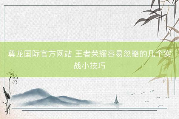 尊龙国际官方网站 王者荣耀容易忽略的几个实战小技巧