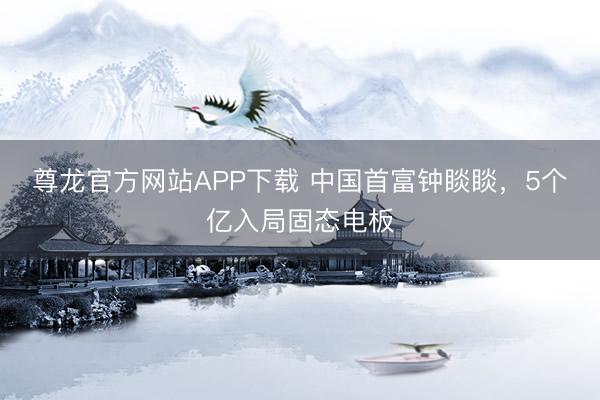尊龙官方网站APP下载 中国首富钟睒睒，5个亿入局固态电板