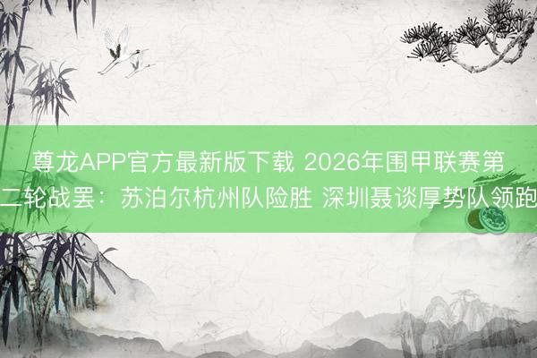 尊龙APP官方最新版下载 2026年围甲联赛第二轮战罢:苏泊尔杭州队险胜 深圳聂谈厚势队领跑