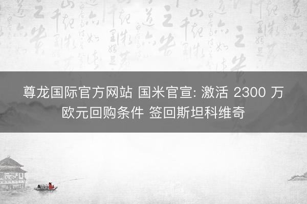 尊龙国际官方网站 国米官宣: 激活 2300 万欧元回购条件 签回斯坦科维奇