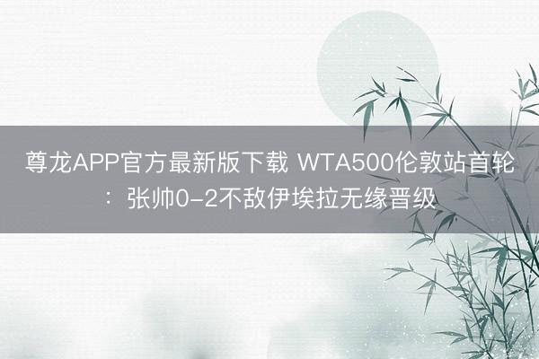 尊龙APP官方最新版下载 WTA500伦敦站首轮：张帅0-2不敌伊埃拉无缘晋级