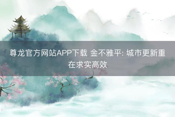 尊龙官方网站APP下载 金不雅平: 城市更新重在求实高效