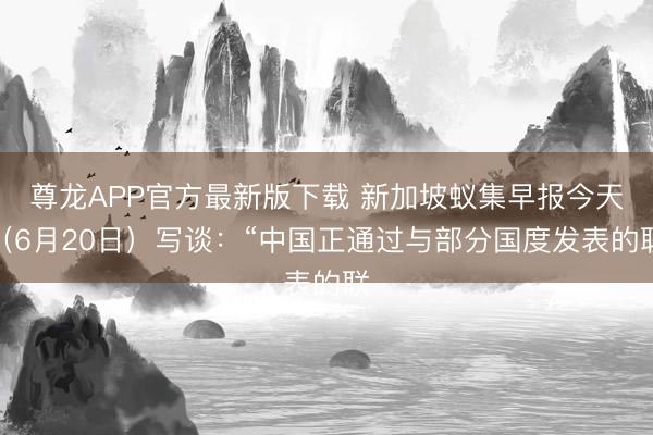 尊龙APP官方最新版下载 新加坡蚁集早报今天（6月20日）写谈：“中国正通过与部分国度发表的联